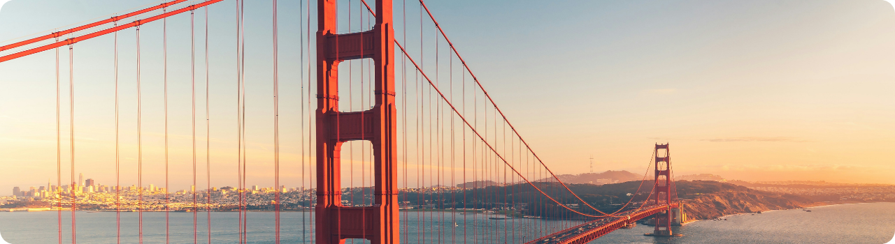The Golden Gate Bridge at sunset — American infrastructure of the kind new ETFs promise to rebuild